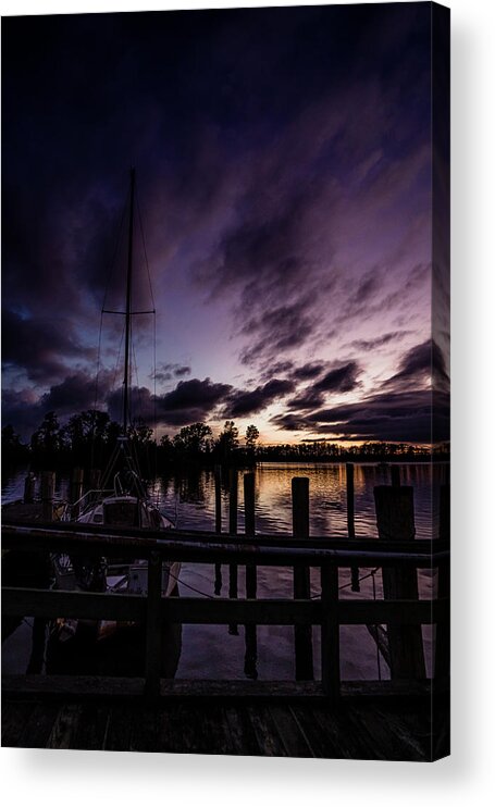 Sunset Acrylic Print featuring the photograph Sunset With Boat by Ada Weyland