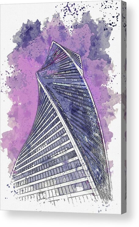 Swirl Acrylic Print featuring the painting Swirling Building 3, ca 2021 by Ahmet Asar, Asar Studios by Celestial Images