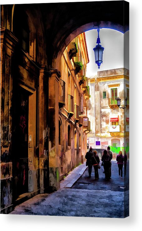 Catania Acrylic Print featuring the photograph The Alley from Teatro Bellini, Catania, Sicily. by Monroe Payne