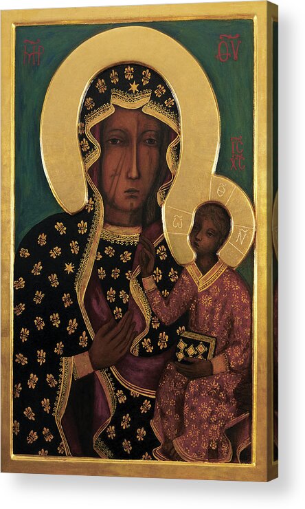 Russian Icon Acrylic Print featuring the painting The Black Madonna by Byzantine-Russian Icon