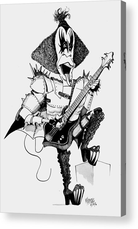 Kiss Acrylic Print featuring the drawing The Demon by Michael Hopkins