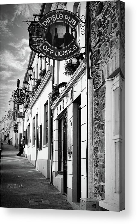 Spring Acrylic Print featuring the photograph The Dingle Pub in Black and White by Debra and Dave Vanderlaan