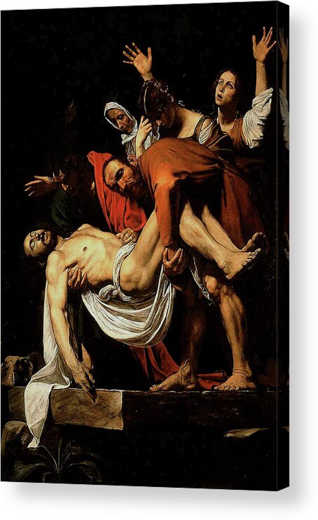 Death Acrylic Print featuring the painting The Entombment of Christ by Michelangelo Merisi da Caravaggio
