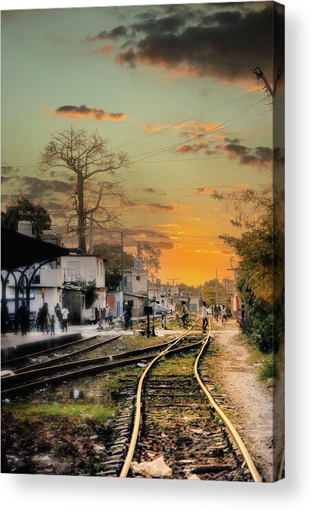 Cuba Acrylic Print featuring the photograph The Golden rails by Micah Offman