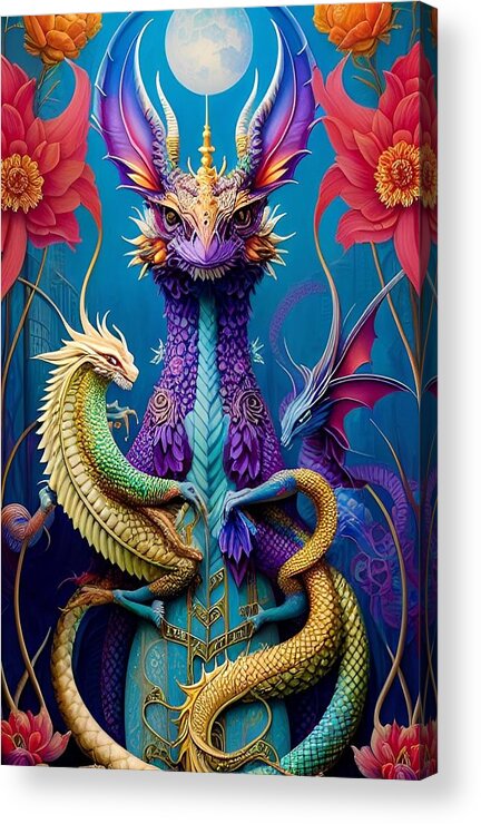 Colorful Acrylic Print featuring the digital art The Guardian Dragon 2 by Denise F Fulmer