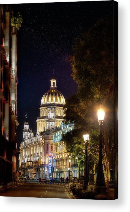 Hotel Inglaterra Acrylic Print featuring the photograph The Hotel Inglaterra at night by Micah Offman