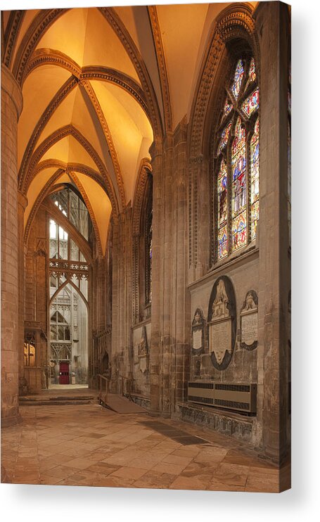 Tranquility Acrylic Print featuring the photograph The nave inside Gloucester Cathedral, Gloucestershire by David Clapp