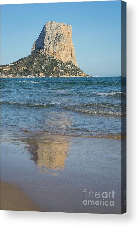 Sandy Beach Acrylic Print featuring the photograph Sandy beach in Calpe and the Penon de Ifach by Adriana Mueller