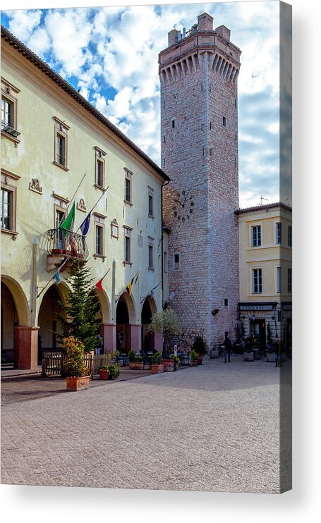 Trevi Acrylic Print featuring the photograph The Piazza Mazzini in Trevi by W Chris Fooshee