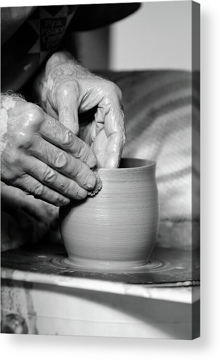 Ceramic Acrylic Print featuring the photograph The Potter's Hands bw by Lens Art Photography By Larry Trager