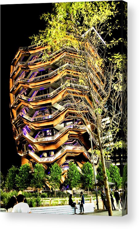 Architecture Acrylic Print featuring the photograph The Vessel on a Summer Night - A Manhattan Impression by Steve Ember