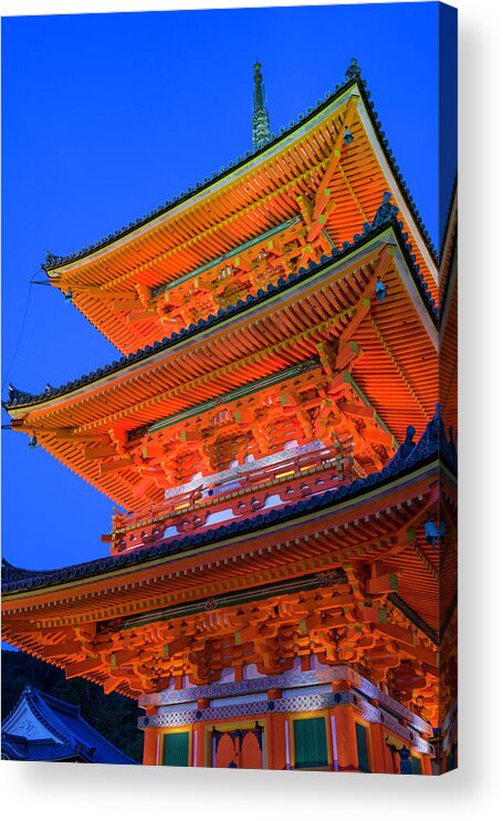 Three-storied Acrylic Print featuring the photograph Three-storied pagoda of Kiyomizu-dera Temple at dusk by David L Moore