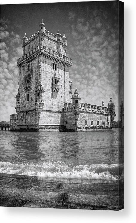 Lisbon Acrylic Print featuring the photograph Torre de Belem Lisbon Portugal Black and White by Carol Japp