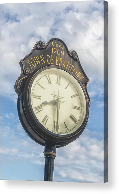 Beaufort Acrylic Print featuring the photograph Town Clock - Beaufort North Carolina by Bob Decker