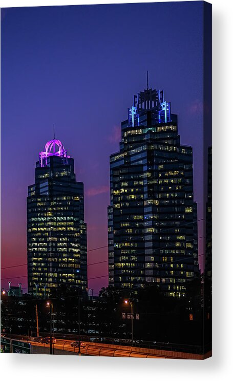 Atlanta Acrylic Print featuring the photograph Two Office Towers at Dawn by Darryl Brooks
