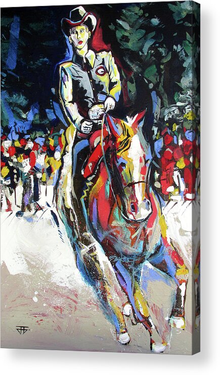 Uga Equestrian Western Acrylic Print featuring the painting Uga Equestrian Western by John Gholson