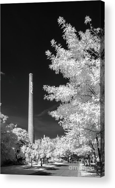 2016 Acrylic Print featuring the photograph USC Smokestack B and W by Charles Hite