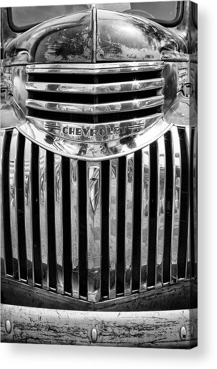 Chev Acrylic Print featuring the photograph Vintage Chev Half Ton Black And White by Theresa Tahara