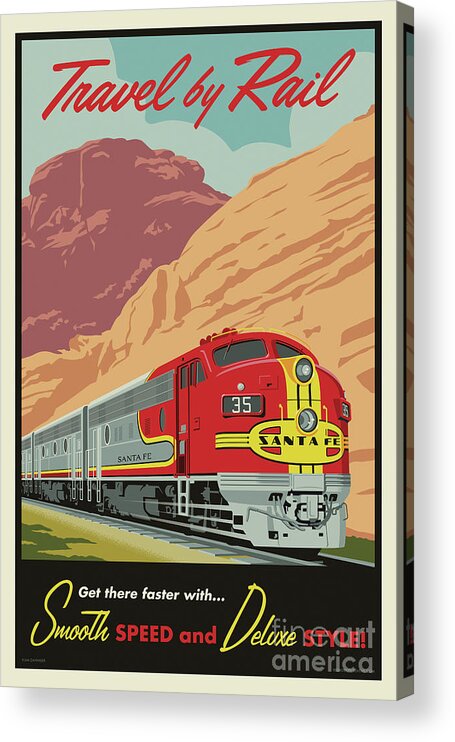 #faatoppicks Acrylic Print featuring the digital art Vintage Travel by Rail Poster by Jim Zahniser
