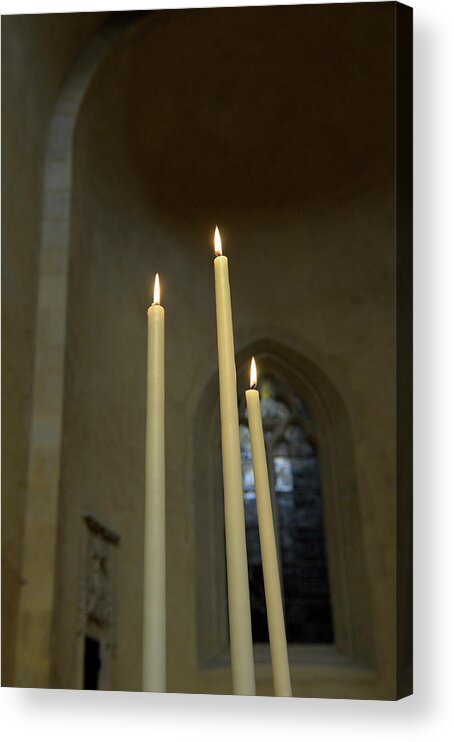 France Acrylic Print featuring the photograph Votive candles, Nevers Cathedral -Cathedrale Saint-Cyr-et-Sainte-Julitte de Nevers-, Nevers, Nievre, Burgundy, France by Kevin Oke