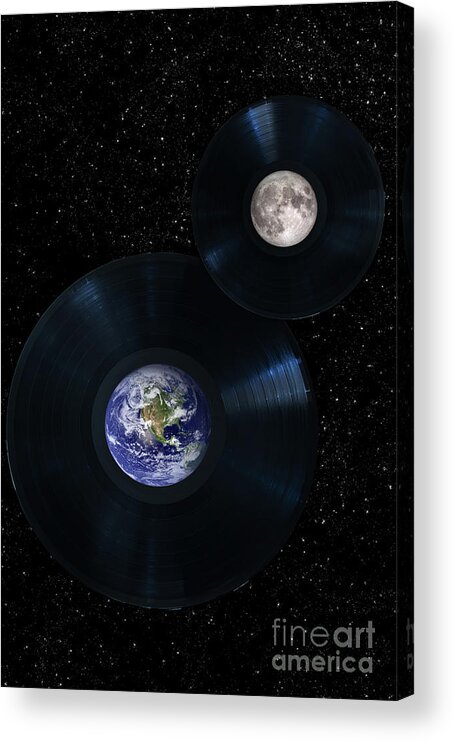 Vinyl Acrylic Print featuring the photograph Vinyl records planet Earth and Moon by Delphimages Photo Creations