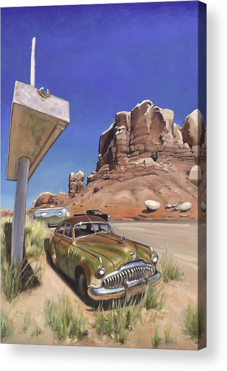 Buick Acrylic Print featuring the painting Waiting for Gas by Elizabeth Jose