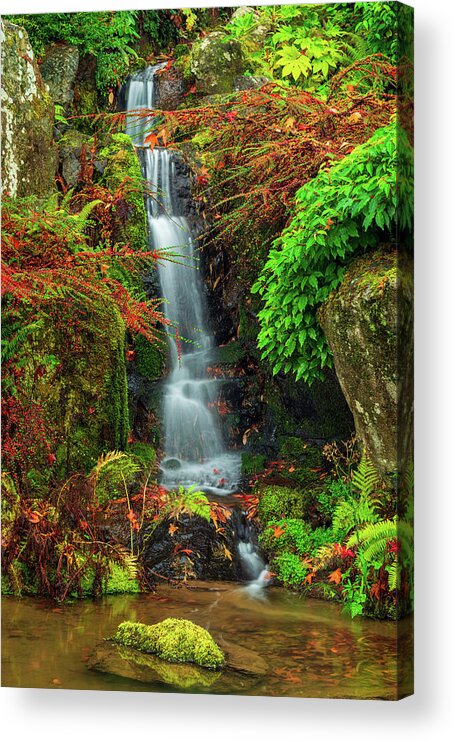 Waterfall Acrylic Print featuring the digital art Waterfall at Kubota Garden by Michael Lee