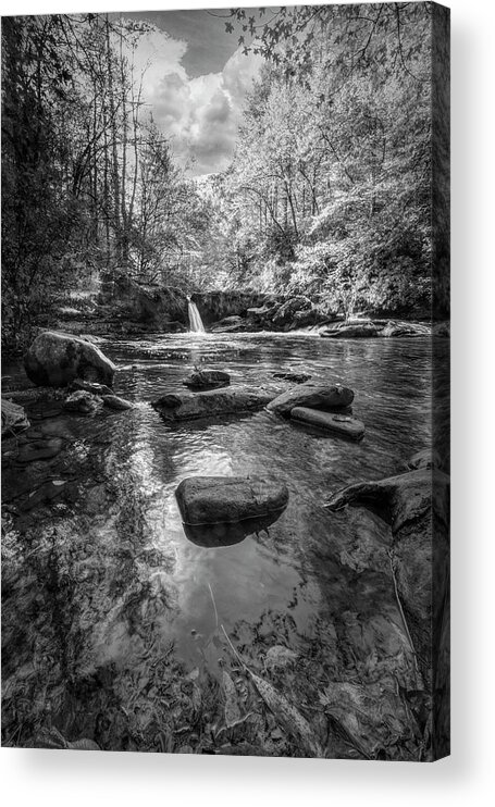 Carolina Acrylic Print featuring the photograph Waterfall Pools Smoky Mountains Black and White by Debra and Dave Vanderlaan
