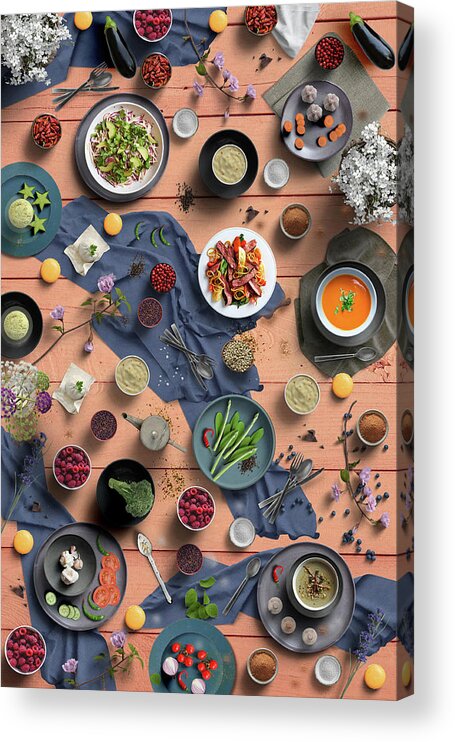 Dinner Acrylic Print featuring the photograph Welcome To My Colorful Flowerful And Delicious Spring Dinner by Johanna Hurmerinta