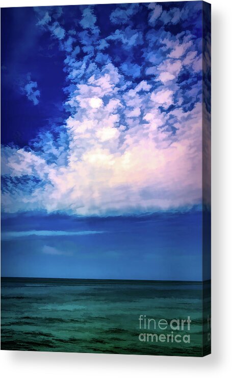 Clouds Acrylic Print featuring the photograph White and Pink Clouds Over the Ocean by Roslyn Wilkins