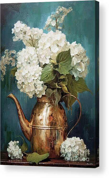 White Hydrangea Acrylic Print featuring the painting White Hydrangea Flowers by Tina LeCour
