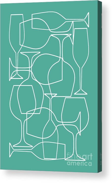 Wine Acrylic Print featuring the digital art Wine glasses teal abstract by Delphimages Photo Creations