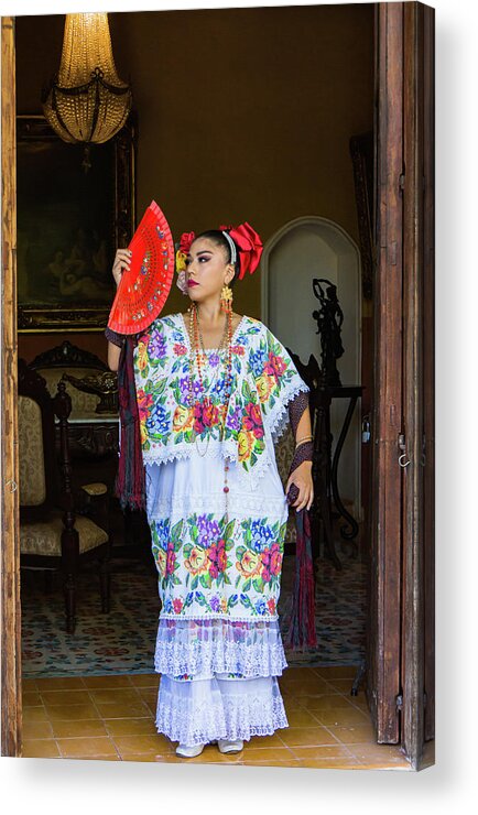 woman in traditional Mexican embroidered huipil tunic and dress Acrylic  Print by Ann Moore - Pixels
