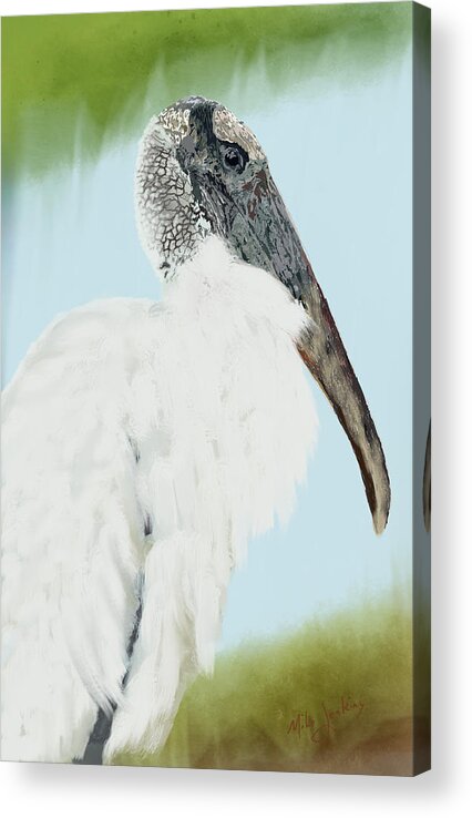 Wood Stork Acrylic Print featuring the digital art Wood Stork by Mike Jenkins