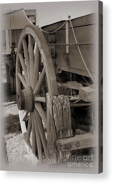 Wagon Wheel Acrylic Print featuring the photograph Wooden Wheel and Brake by Kae Cheatham