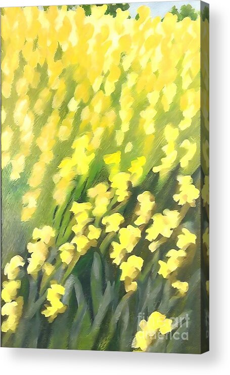 Nature Acrylic Print featuring the painting Yellow Field 1 Painting Nature Yellow Fields Floral Rural life Light Seasons Beauty Green Botanic Rapeseed Sunny art artwork background beautiful blossom blue bright canvas color colorful drawing by N Akkash