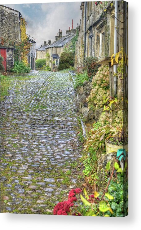 Yorkshire Acrylic Print featuring the photograph Yorkshire Dales Cobbled Street by David Birchall