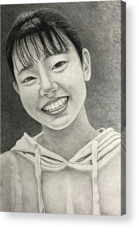 Monotone Acrylic Print featuring the drawing Yui's smile by Tim Ernst
