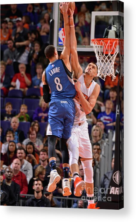 Nba Pro Basketball Acrylic Print featuring the photograph Zach Lavine and Alex Len by Barry Gossage
