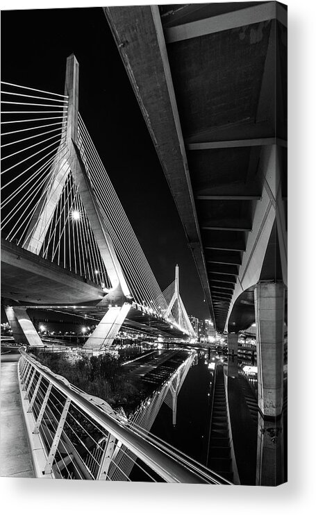 Zakim Bridge Acrylic Print featuring the photograph Zakim Bridge from under the Leverett Connector Bridge by Kristen Wilkinson