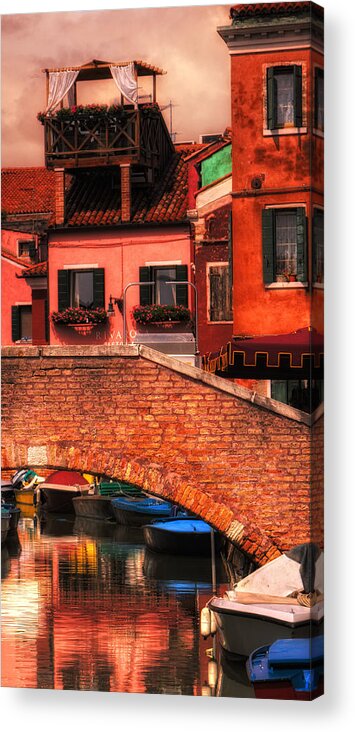 Bridge And Water Reflections Fine Art Image Acrylic Print featuring the photograph Bridge in Burano Italy by Bob Coates