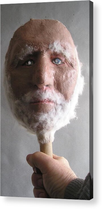 Coot.geezer Acrylic Print featuring the sculpture Coot on a Stick by Roger Swezey