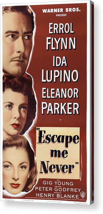 1940s Movies Acrylic Print featuring the photograph Escape Me Never, From Top Errol Flynn by Everett