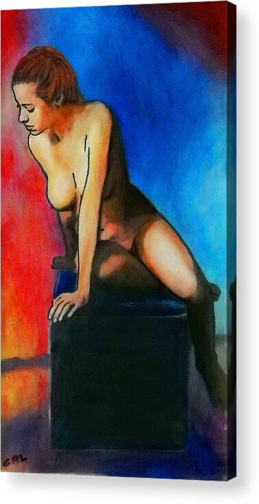 Female Acrylic Print featuring the painting FINE ART FEMALE NUDE POSING SEATED Acrylic Oil Painting3 by G Linsenmayer