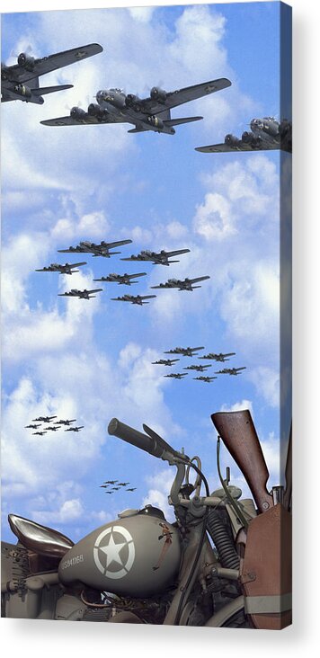 Ww2 Acrylic Print featuring the photograph Indian 841 and the B-17 Panoramic by Mike McGlothlen