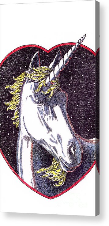 Unicorn Acrylic Print featuring the drawing iPhone-Case-Unicorn-2 by Gordon Punt