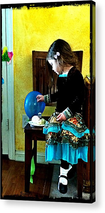 Little Girl At Birthday Party Eating Cake Acrylic Print featuring the photograph Little Girl At Party by David Zumsteg