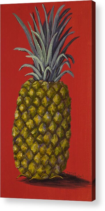 Fruit Acrylic Print featuring the painting Pineapple on Red by Darice Machel McGuire