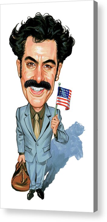 Borat Sagdiyev Acrylic Print featuring the painting Sacha Baron Cohen as Borat Sagdiyev by Art 