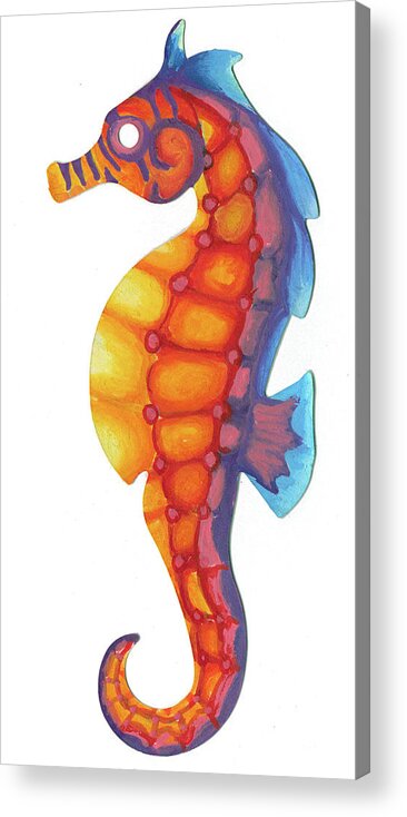 Sea Acrylic Print featuring the painting Seahorse by Adam Johnson